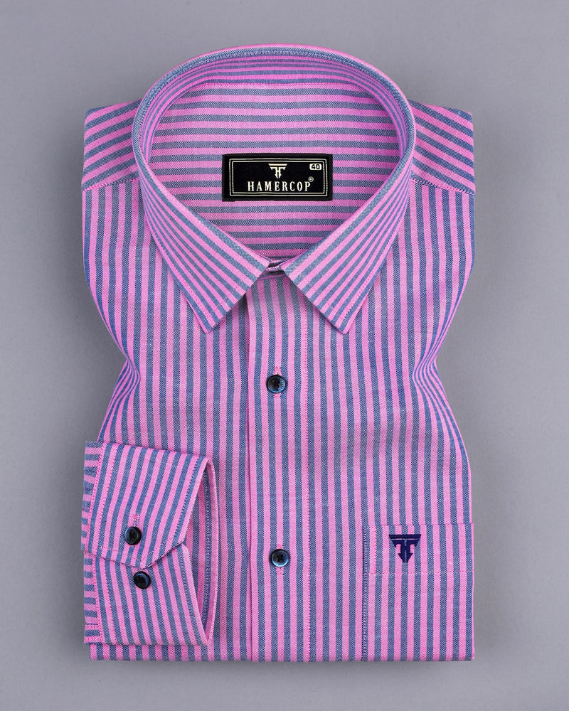 Candida Pink With Blue Bengal Stripe Oxford Cotton Shirt