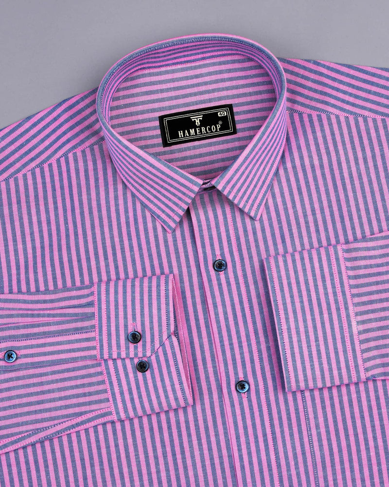 Candida Pink With Blue Bengal Stripe Oxford Cotton Shirt