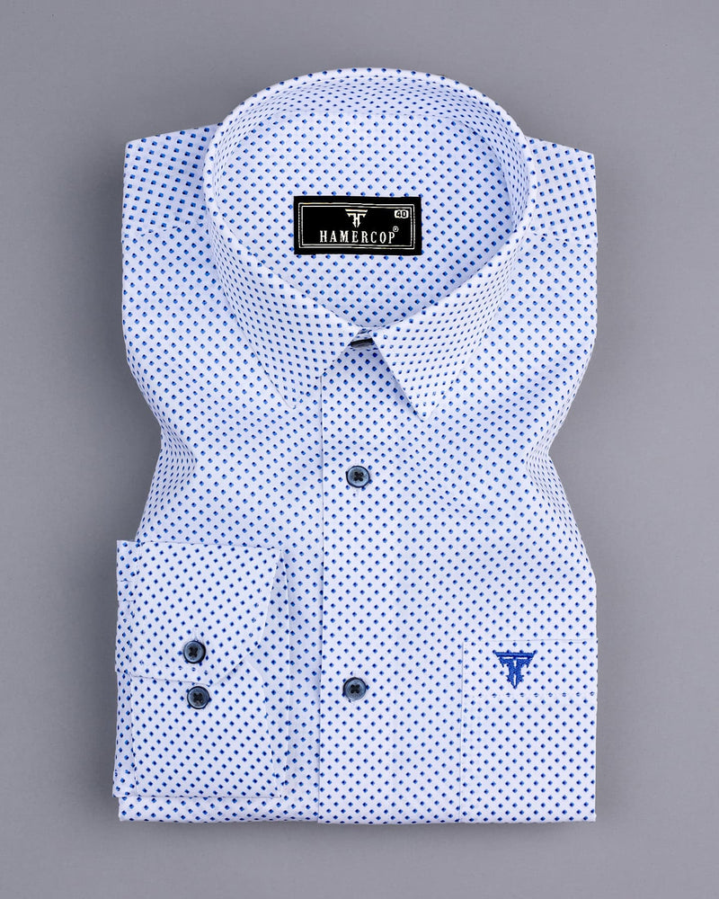 Aldona White With Blue Diamond Printed Cotton Shirt