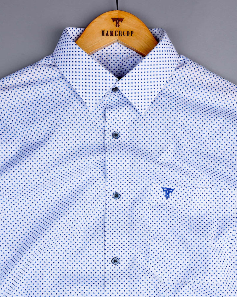 Aldona White With Blue Diamond Printed Cotton Shirt