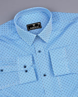 Blue Pencil Stripe With Black Diamond Printed Cotton Shirt