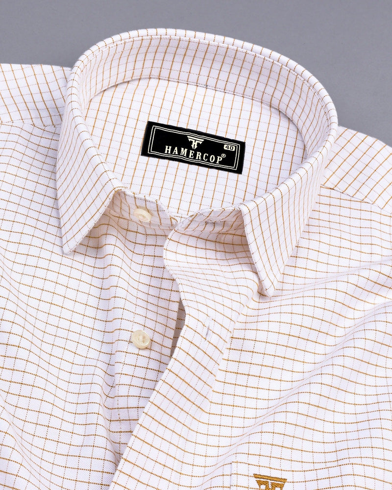 Dusty White With Cream Check Oxford Cotton Formal Shirt