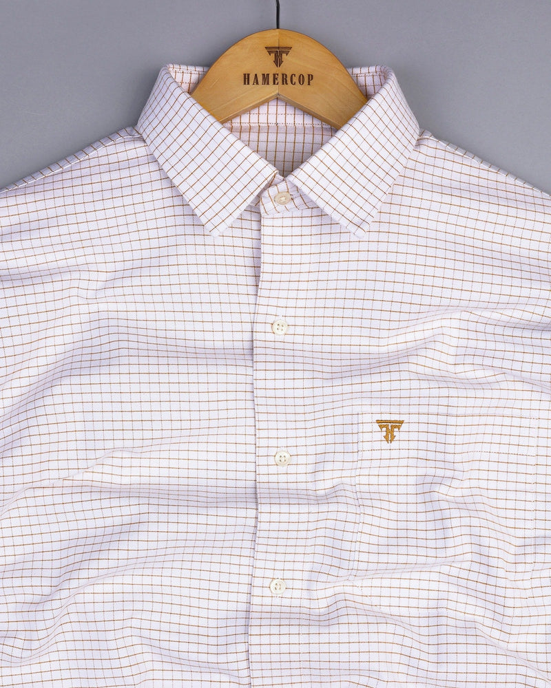 Dusty White With Cream Check Oxford Cotton Formal Shirt