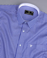 Oracle Blue With White Dobby Stripe Designer Formal Shirt