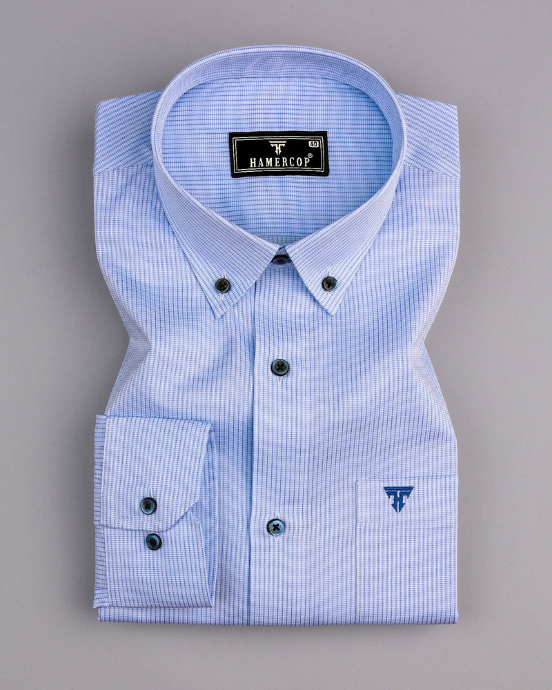 Antonia SkyBlue With White Stripe Dobby Premium Cotton Shirt