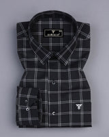 Jet Black With Gray Dobby Check Premium Giza  Shirt