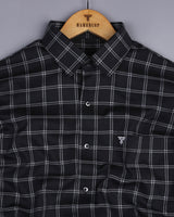 Jet Black With Gray Dobby Check Premium Giza  Shirt