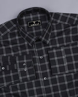 Jet Black With Gray Dobby Check Premium Giza  Shirt