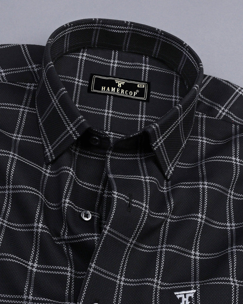 Jet Black With Gray Dobby Check Premium Giza  Shirt