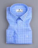 SkyBlue With White Twill Check Premium Giza Formal Shirt