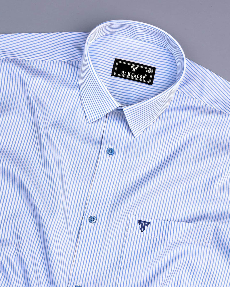 Oberon SkyBlue With White Stripe Premium Giza Shirt