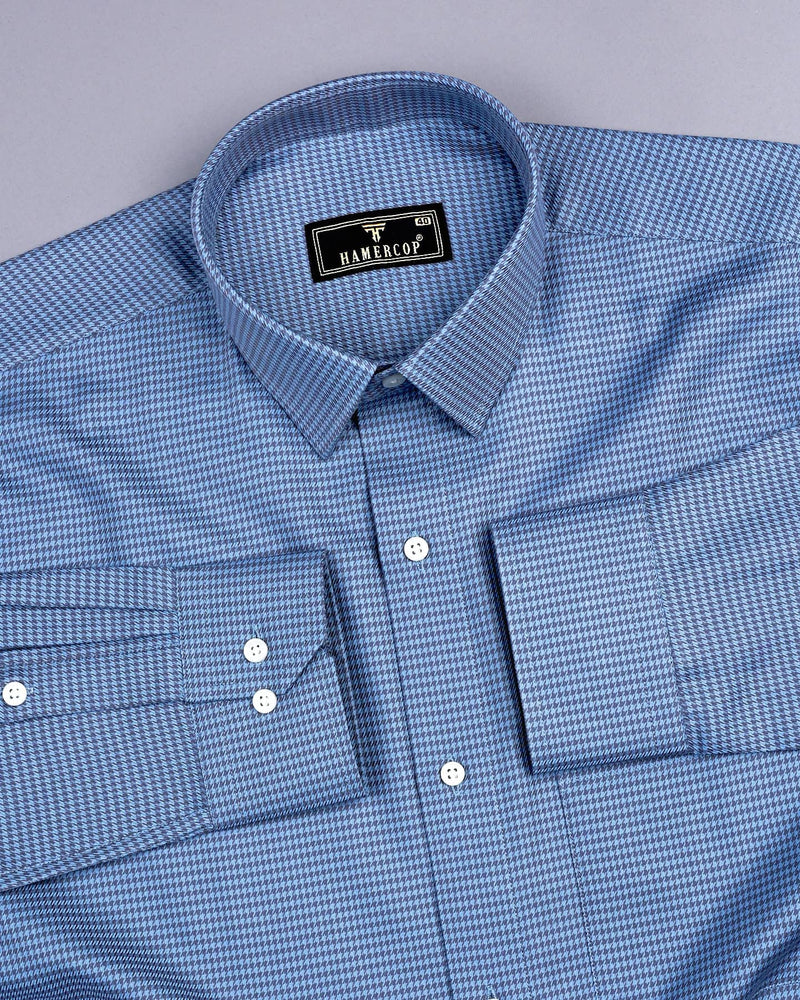Mersin SkyBlue With Gray Houndstooth Premium Giza Shirt