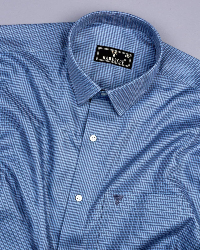 Mersin SkyBlue With Gray Houndstooth Premium Giza Shirt