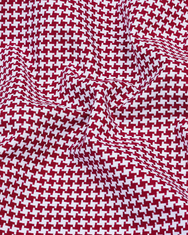 Inox Blood Red Houndstooth Dobby Giza Cotton Designer Shirt