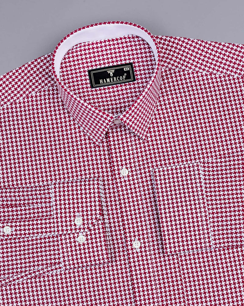 Inox Blood Red Houndstooth Dobby Giza Cotton Designer Shirt