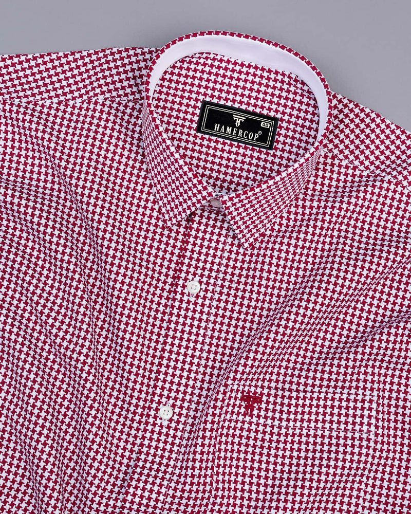 Inox Blood Red Houndstooth Dobby Giza Cotton Designer Shirt