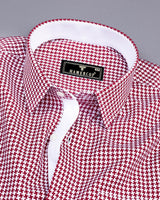 Inox Blood Red Houndstooth Dobby Giza Cotton Designer Shirt