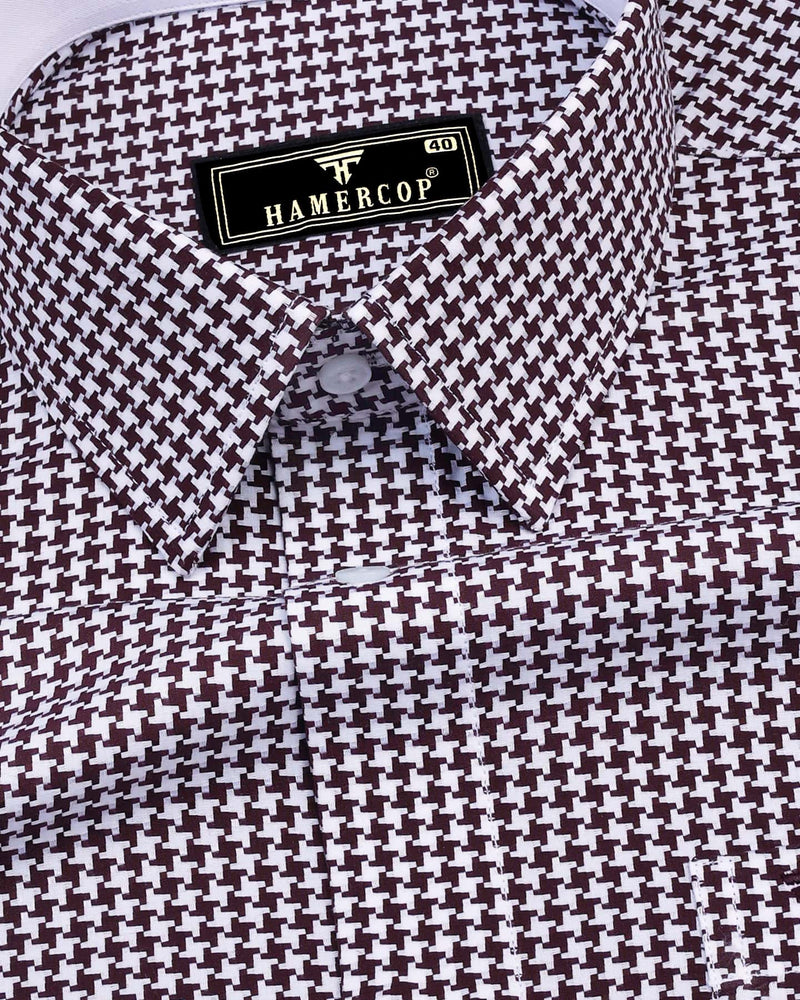 Inox Burgundy Houndstooth Dobby Giza Cotton Designer Shirt