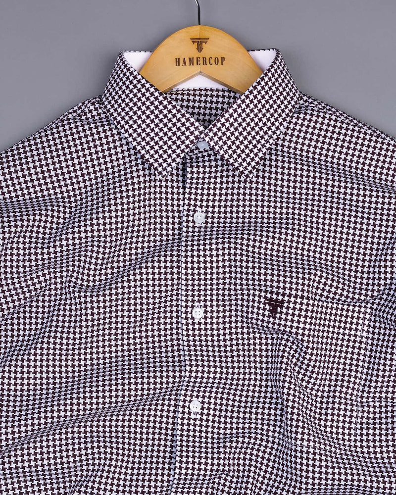 Inox Burgundy Houndstooth Dobby Giza Cotton Designer Shirt