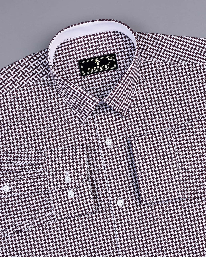 Inox Burgundy Houndstooth Dobby Giza Cotton Designer Shirt