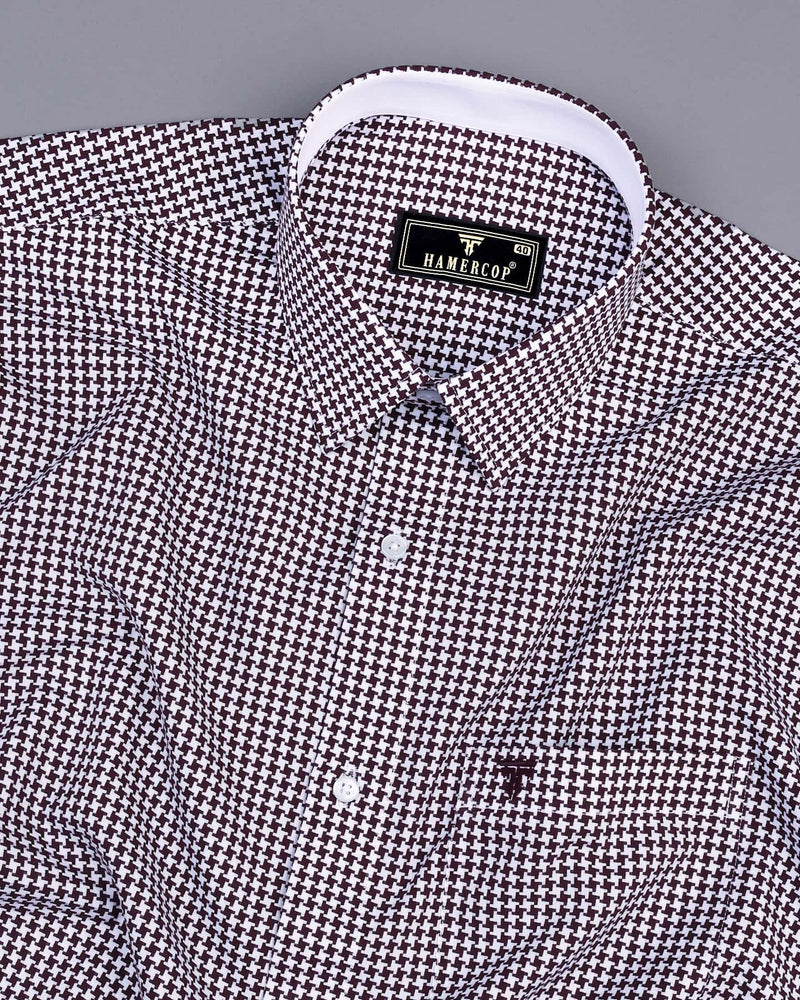 Inox Burgundy Houndstooth Dobby Giza Cotton Designer Shirt