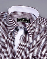 Inox Burgundy Houndstooth Dobby Giza Cotton Designer Shirt