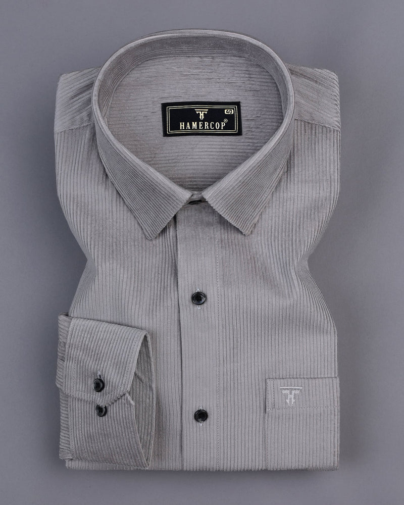 Owl Gray Corduroy Premium Cotton Solid Shirt