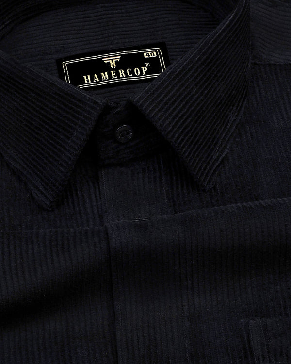 Spider Black Corduroy Premium Cotton Solid Shirt