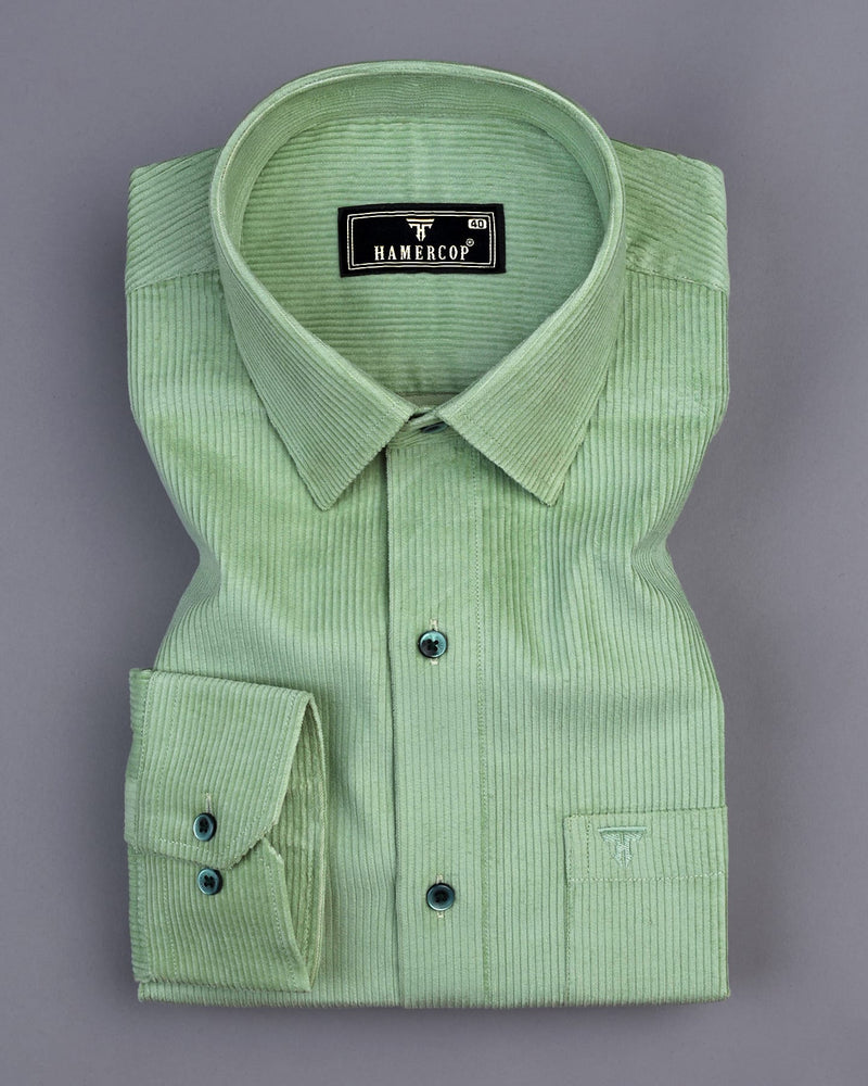 Pista Lime Green Corduroy Premium Cotton Solid Shirt