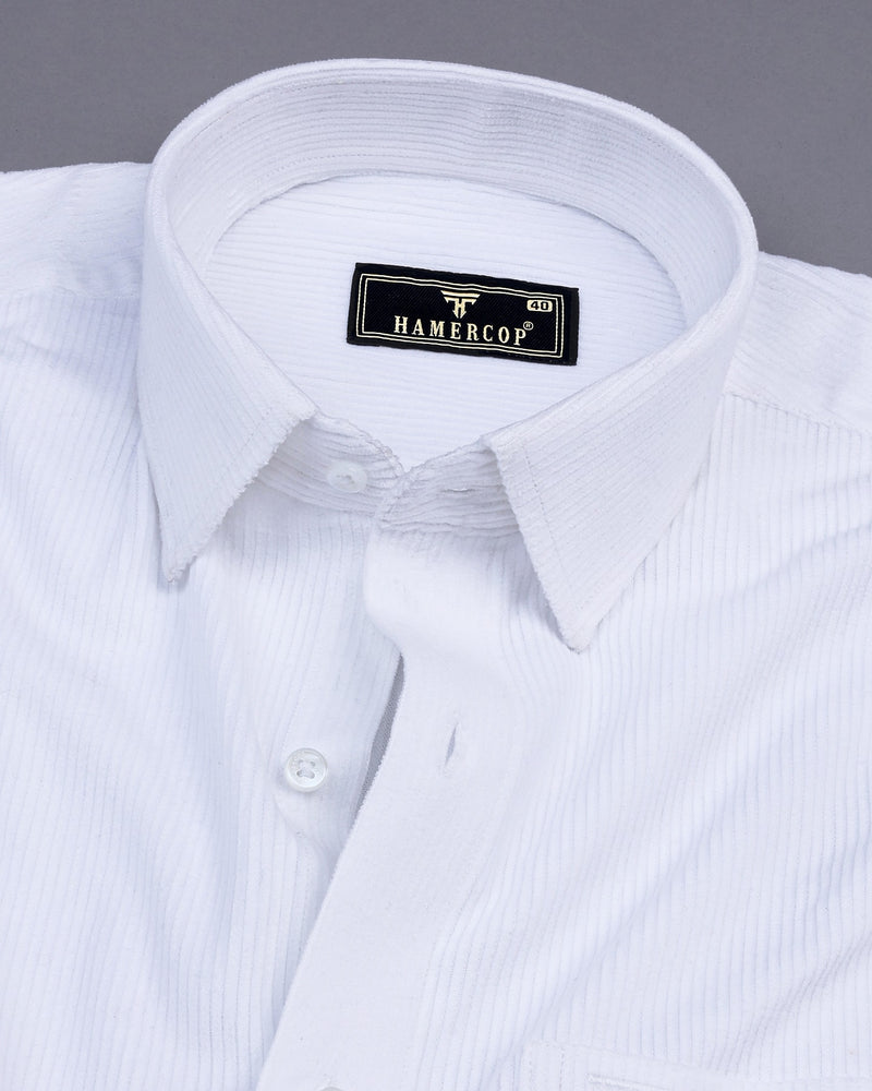 Pearl White Corduroy Premium Cotton Solid Shirt