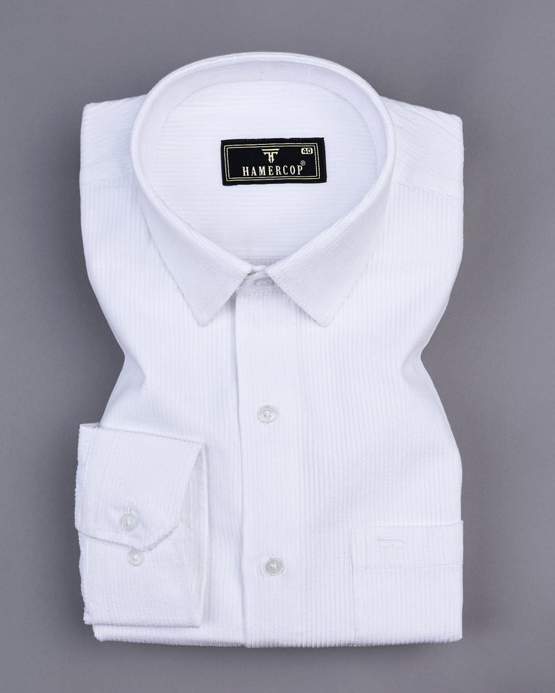 Pearl White Corduroy Premium Cotton Solid Shirt