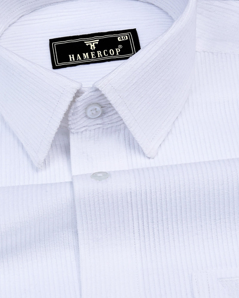 Pearl White Corduroy Premium Cotton Solid Shirt