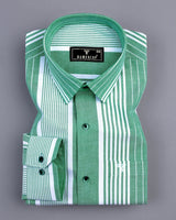 Dravite Green With White University Stripe Oxford Cotton Shirt