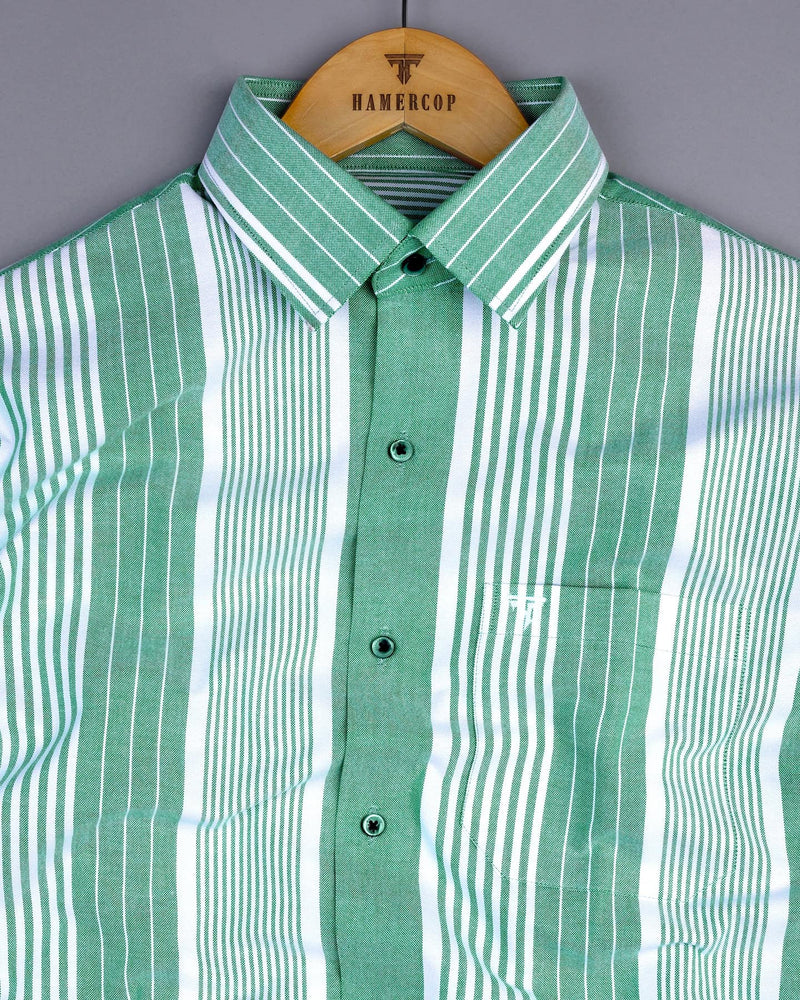 Dravite Green With White University Stripe Oxford Cotton Shirt