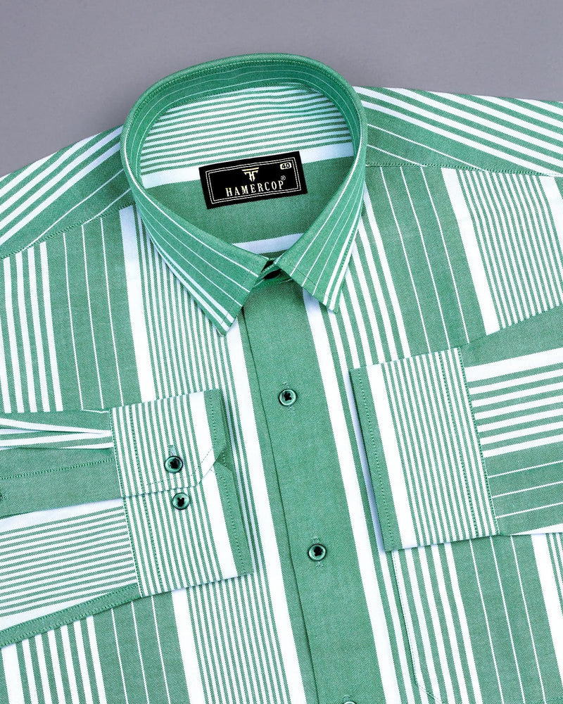 Dravite Green With White University Stripe Oxford Cotton Shirt