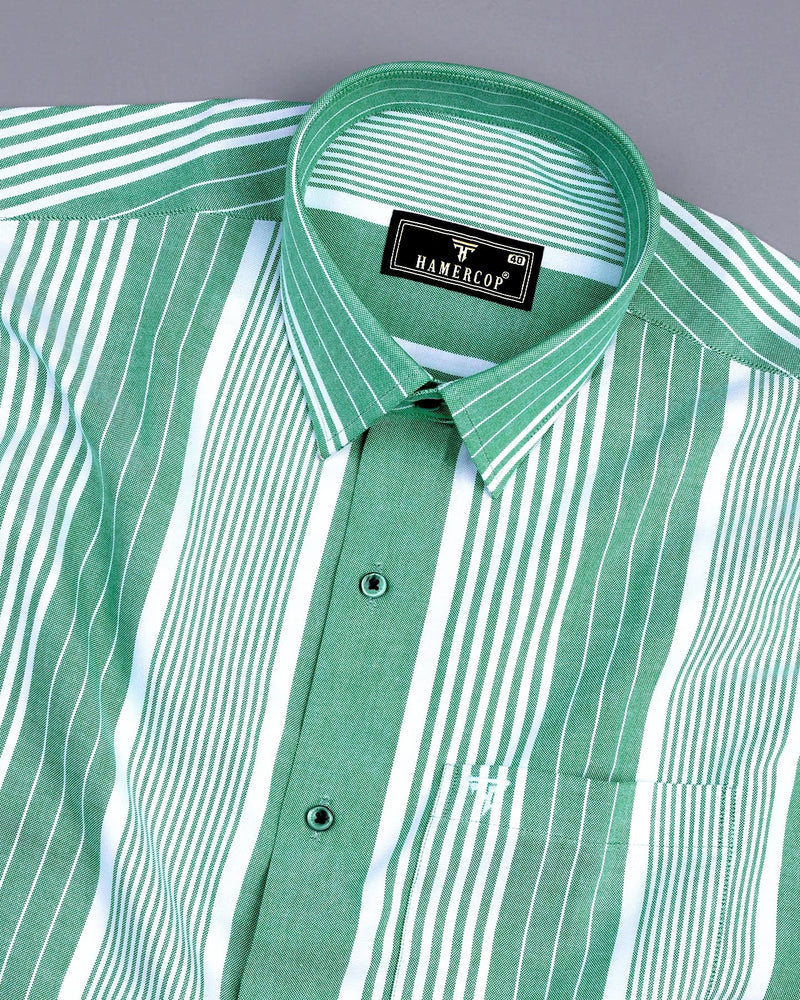 Dravite Green With White University Stripe Oxford Cotton Shirt