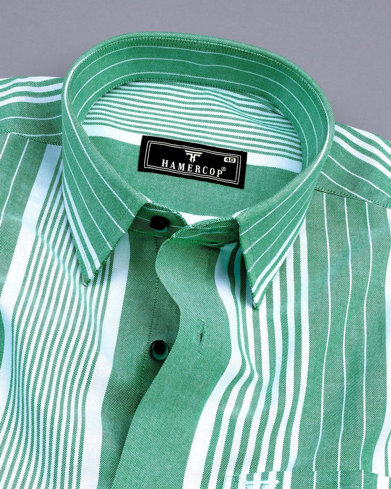 Dravite Green With White University Stripe Oxford Cotton Shirt