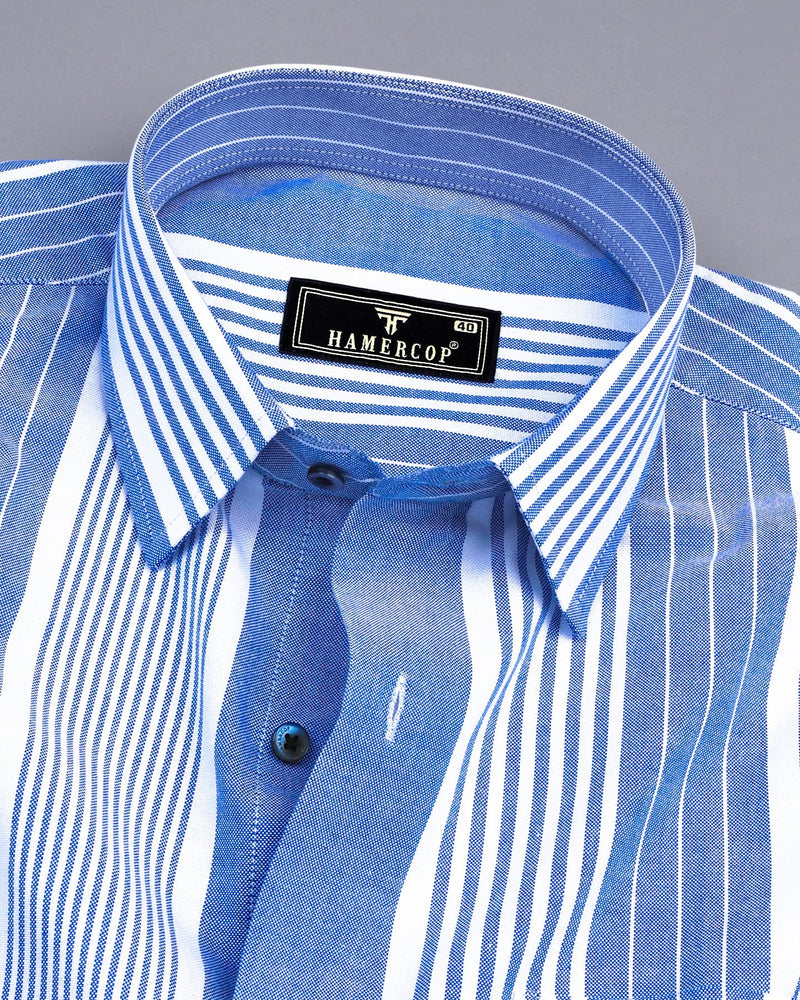 Dravite Blue With White University Stripe Oxford Cotton Shirt