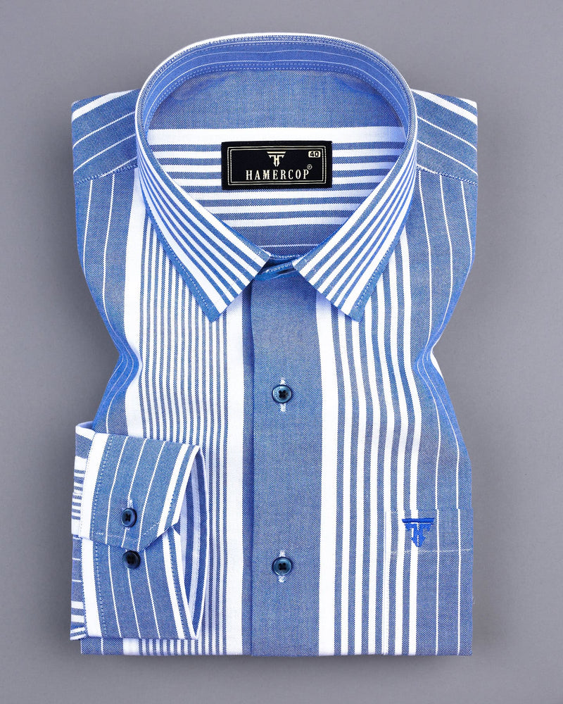 Dravite Blue With White University Stripe Oxford Cotton Shirt