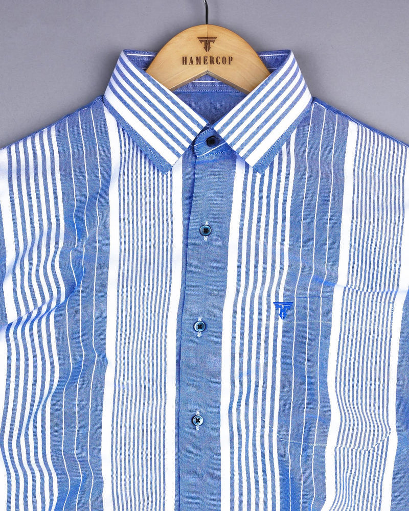 Dravite Blue With White University Stripe Oxford Cotton Shirt