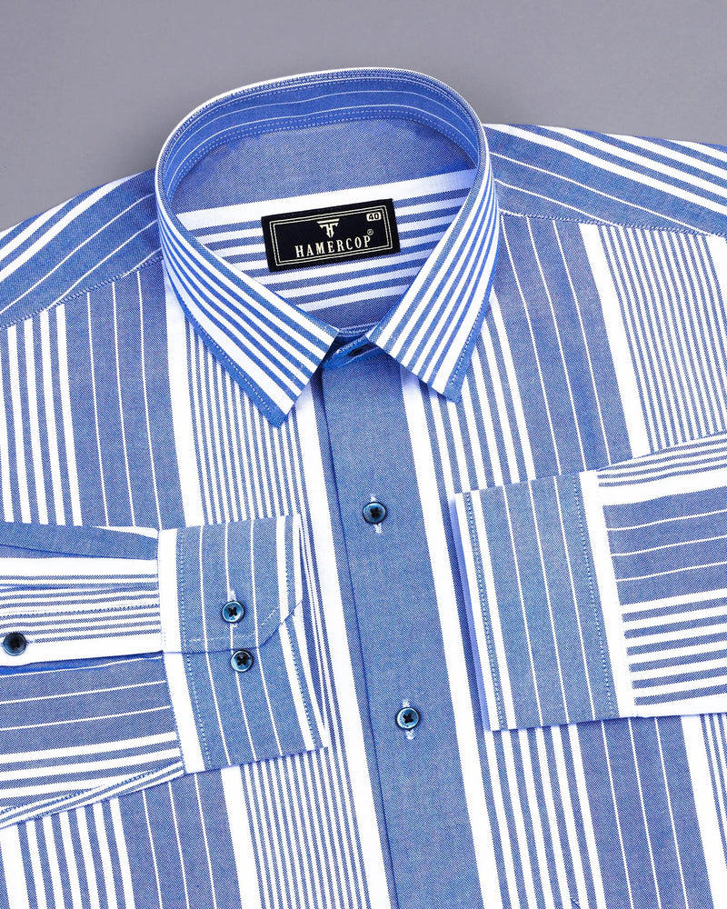 Dravite Blue With White University Stripe Oxford Cotton Shirt