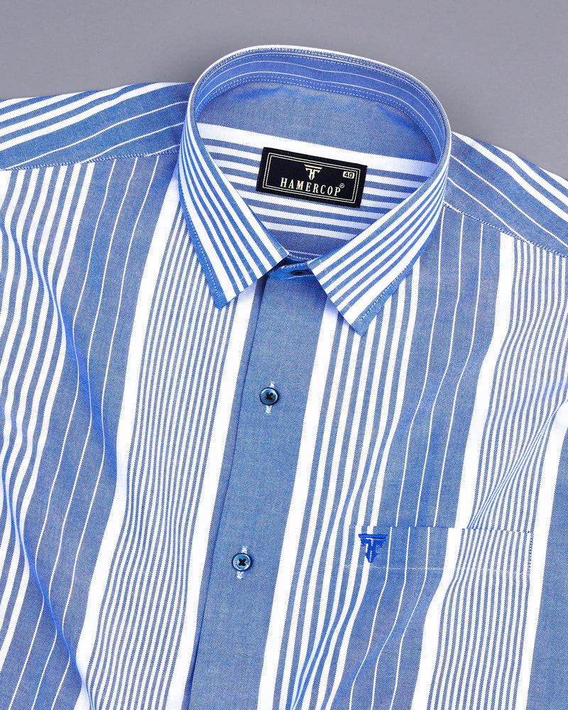 Dravite Blue With White University Stripe Oxford Cotton Shirt