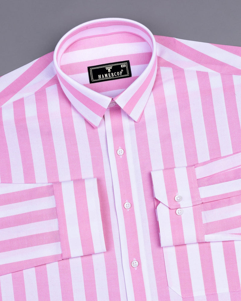 Ceniza Pink With White Broad Stripe Oxford Cotton Shirt