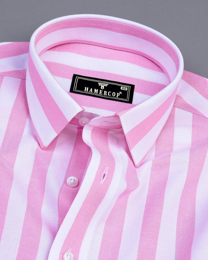 Ceniza Pink With White Broad Stripe Oxford Cotton Shirt