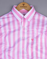 Ceniza Pink With White Broad Stripe Oxford Cotton Shirt