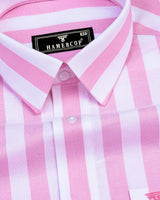 Ceniza Pink With White Broad Stripe Oxford Cotton Shirt