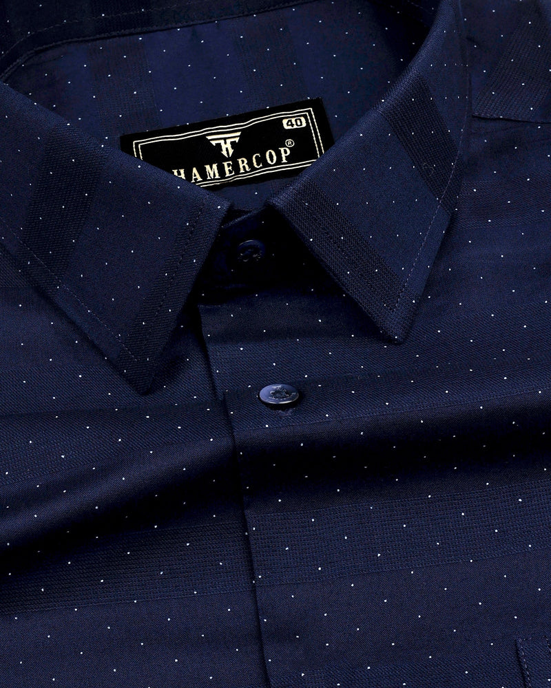 NavyBlue Weft Stripe With White Dotted Premium Dobby Cotton Shirt