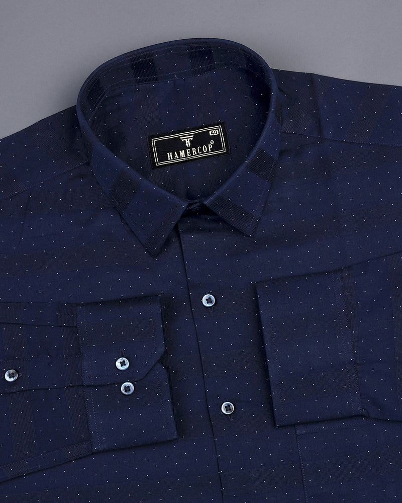 NavyBlue Weft Stripe With White Dotted Premium Dobby Cotton Shirt