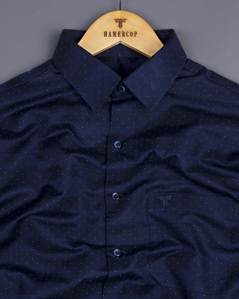 NavyBlue Weft Stripe With White Dotted Premium Dobby Cotton Shirt