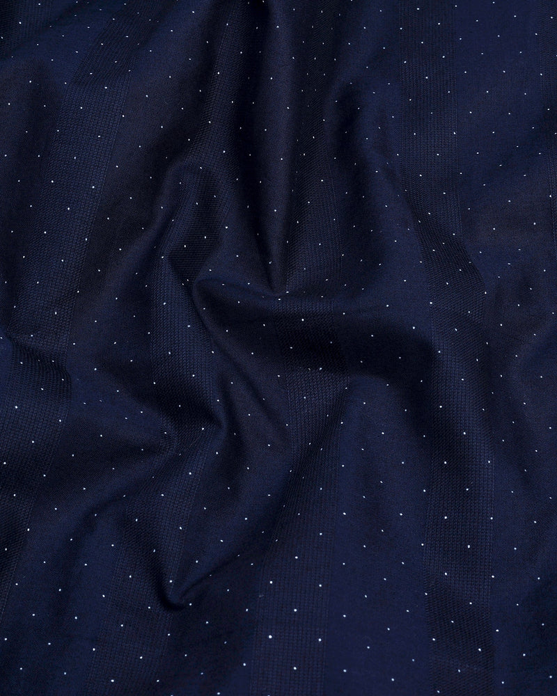 NavyBlue Weft Stripe With White Dotted Premium Dobby Cotton Shirt